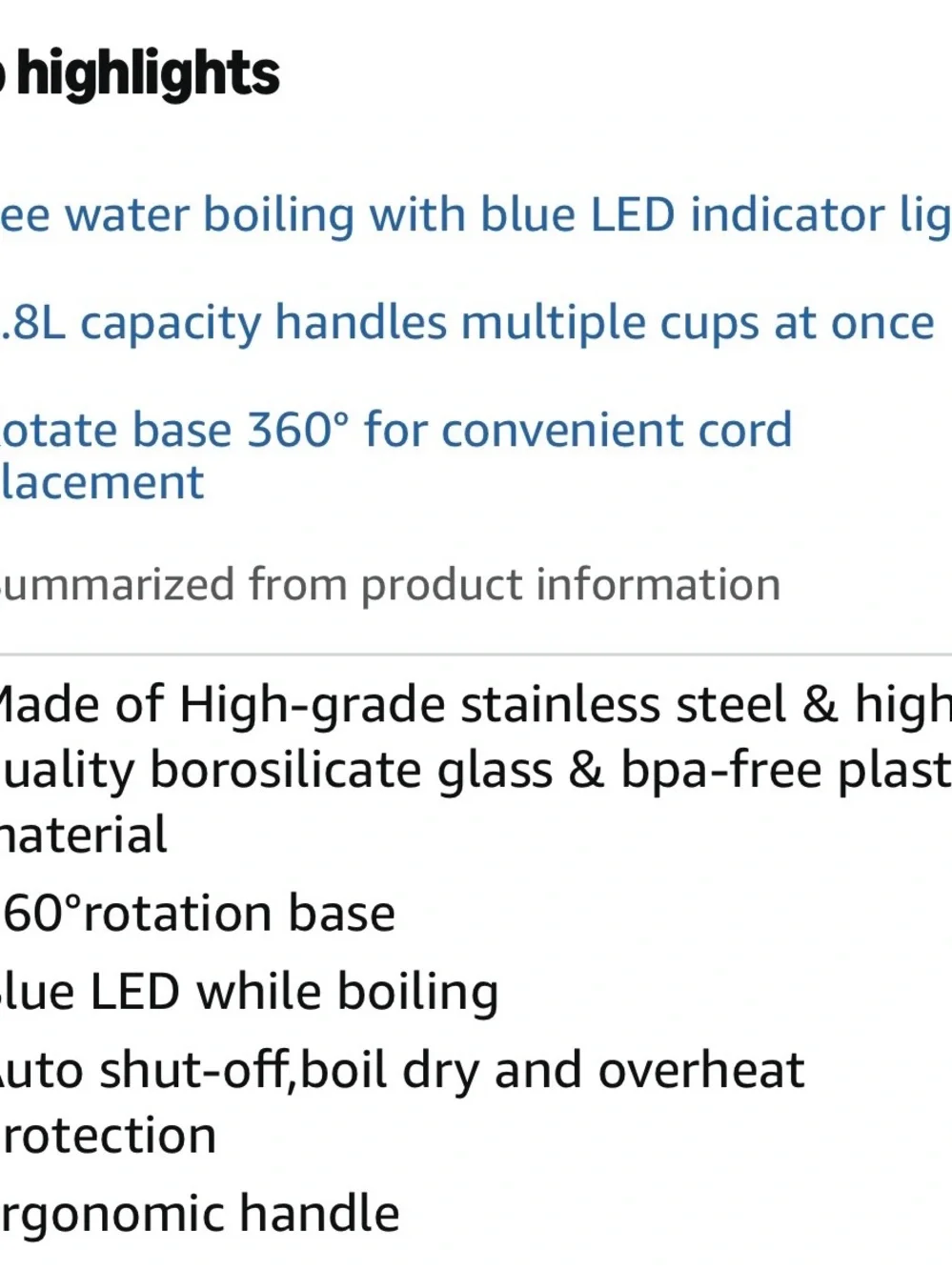 New Zokop Electric Glass Hot water Tea Kettle 1500W 1.8L Black Stainless Steel